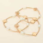 3PCS - Cross Charm Pearl Beaded Stretch Multi Layered Bracelets