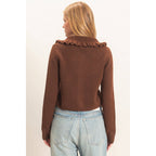 Ruffled Collar Knit Cardigan