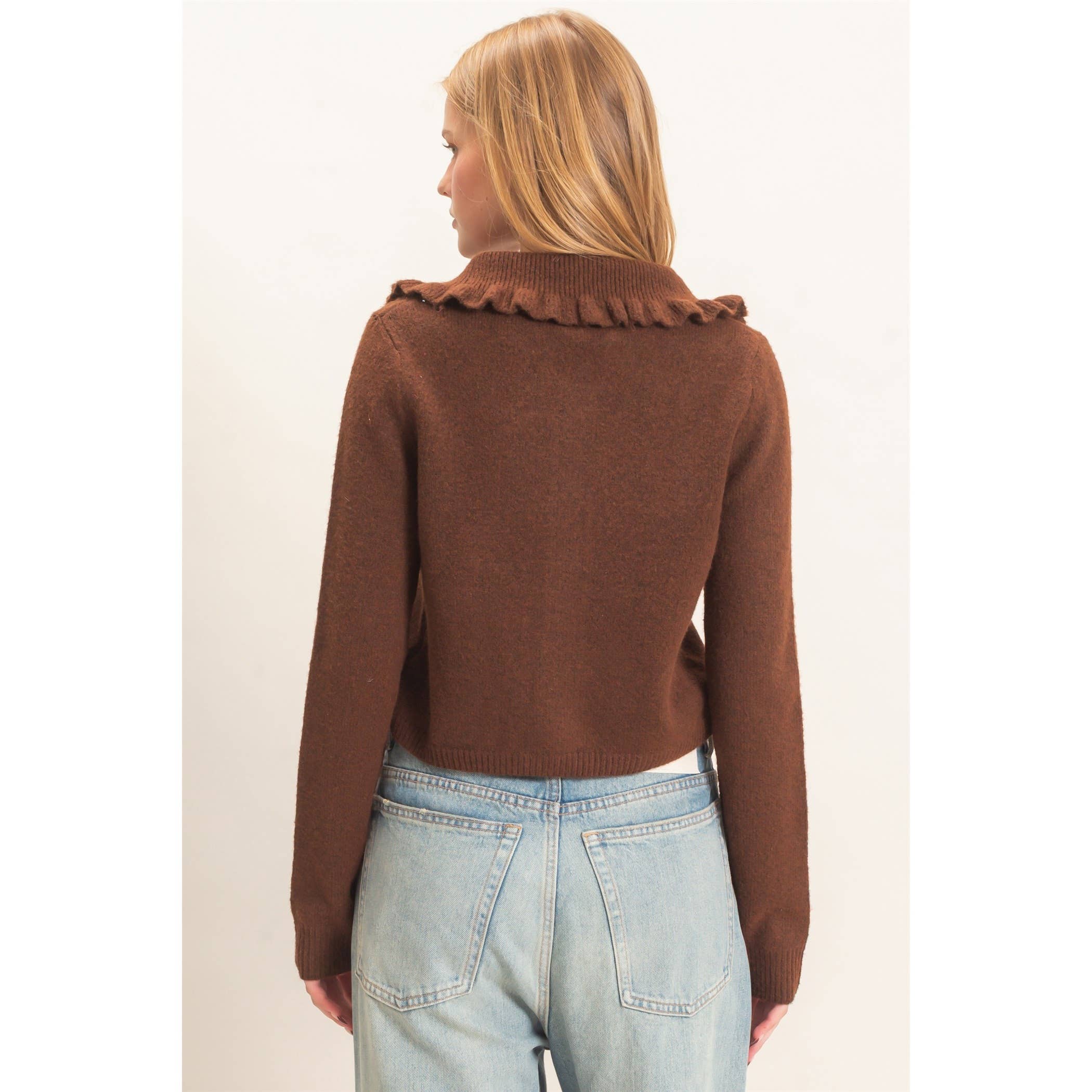 Ruffled Collar Knit Cardigan
