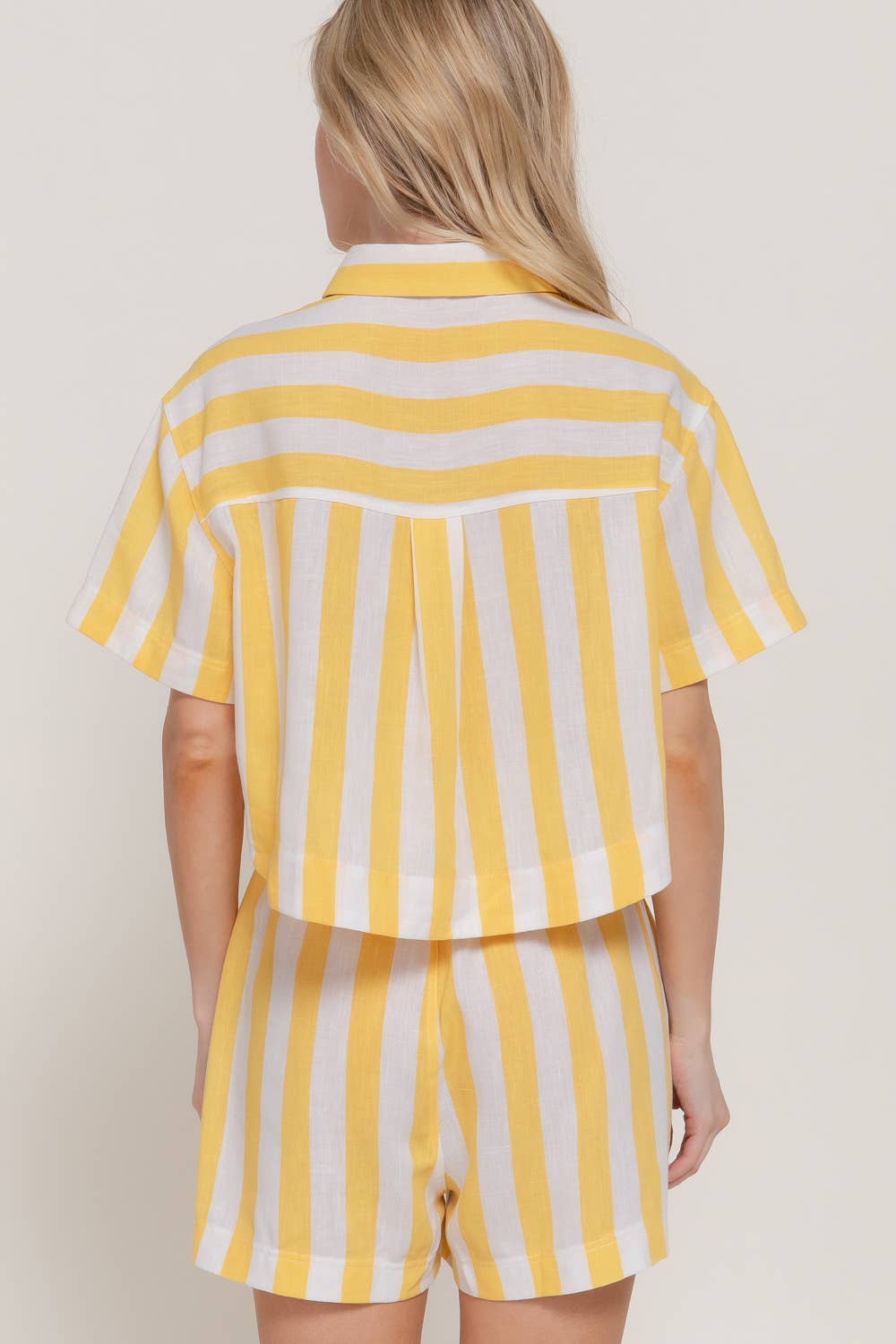 Short Sleeve Shirt & Wide Stripe Linen Effect Shorts Set