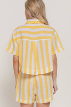 Short Sleeve Shirt & Wide Stripe Linen Effect Shorts Set