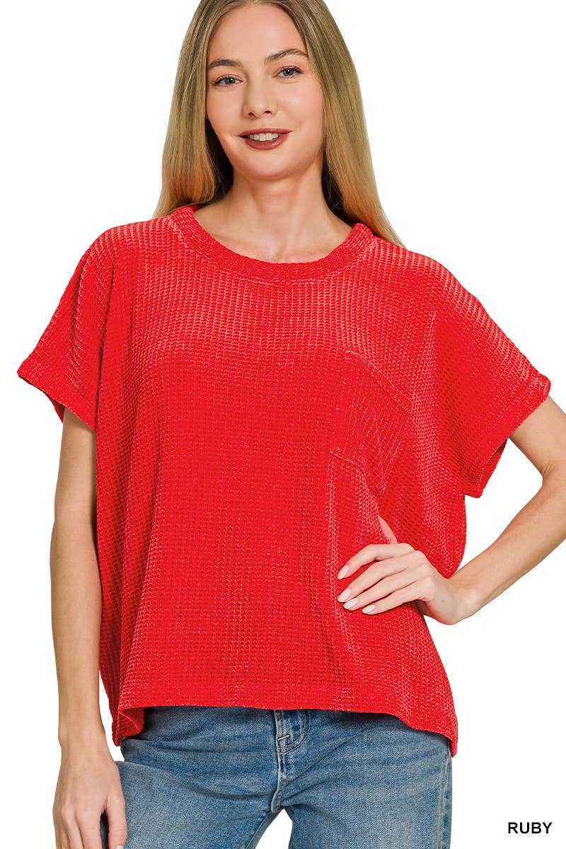 Chenille Waffle Short Sleeve Sweater