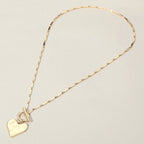 Hammered Metal Heart Pendant Toggle Necklace