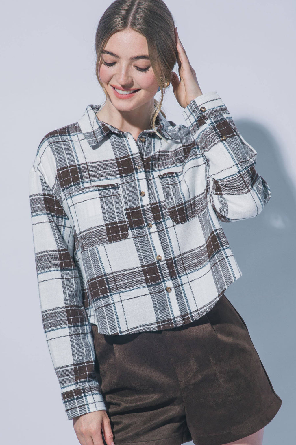 Cropped Plaid Flannel Shirt