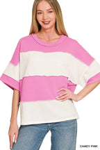 French Terry Color Block Exposed Seam Top