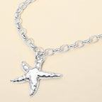 Hammered Metal Starfish Pendant Chunky Chain Necklace