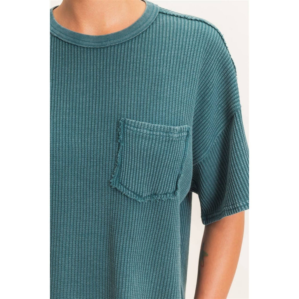 Mineral Wash Waffle Knit Pocket Top