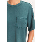 Mineral Wash Waffle Knit Pocket Top