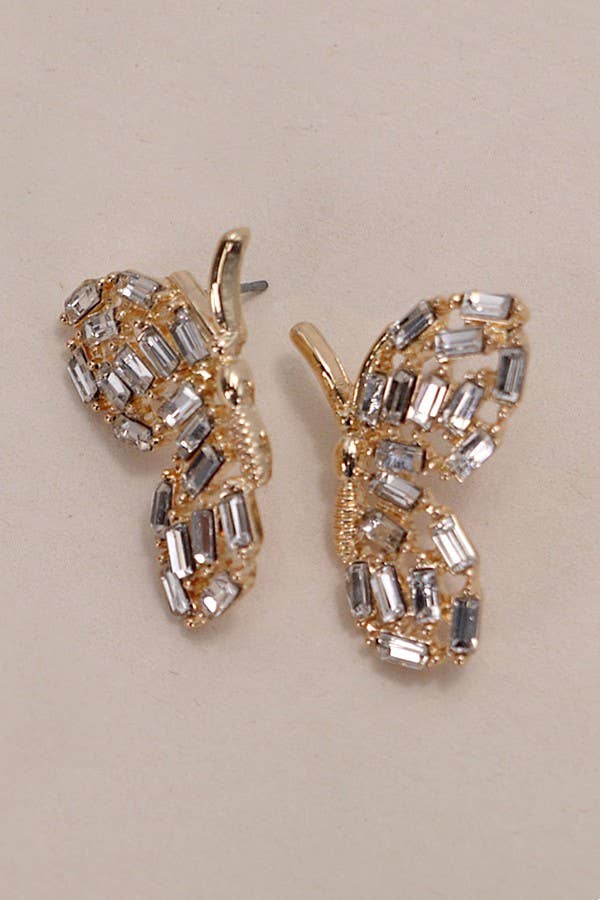 BUTTERFLY BAGUETTE RHINESTONE EARRINGS