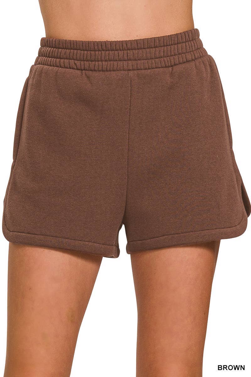 Fleece Elastic Waistband Dolphin Shorts