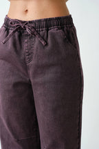 Denim Acid-Wash Drawstring Pull-On Pants