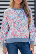 Floral Print Twisted Ribbed Detail Long Sleeve Top