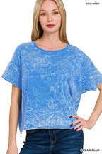 Crinkle washed crew neck short sleeve crop box tee - Zenana