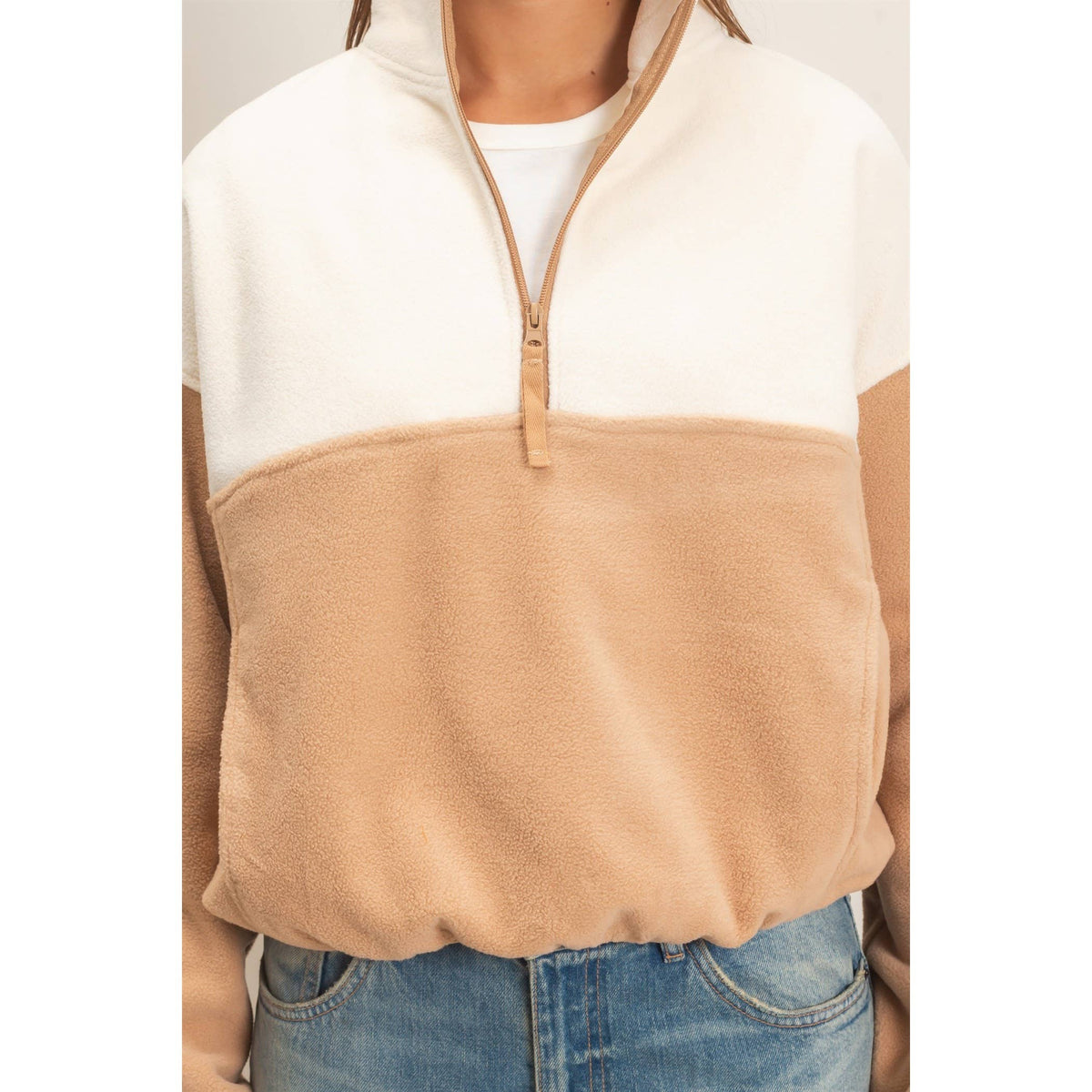 Fleece Color Contrast Half Zip Pullover