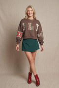 Holly Jolly Patch Mocha Crop Sweatshirt