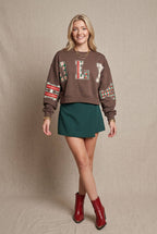 Holly Jolly Patch Mocha Crop Sweatshirt