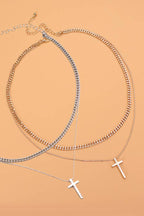 DOUBLE LAYER CROSS NECKLACE | 80N194