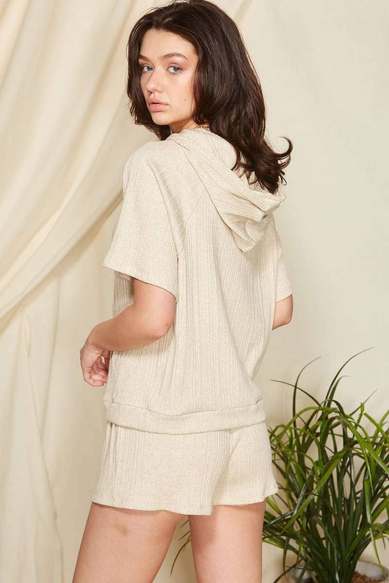 SET10016-RIB PULLOVER WITH SHORTS SET