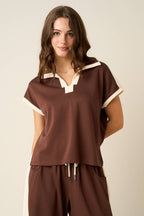 CLOUD KNIT CONTRAST STRIPE POLO SHORT SLEEVE TOP