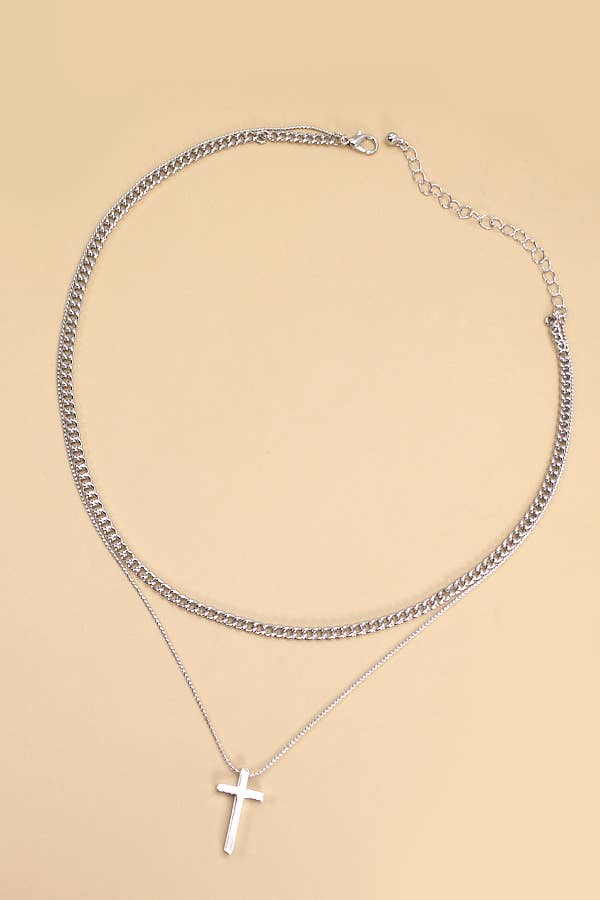DOUBLE LAYER CROSS NECKLACE | 80N194