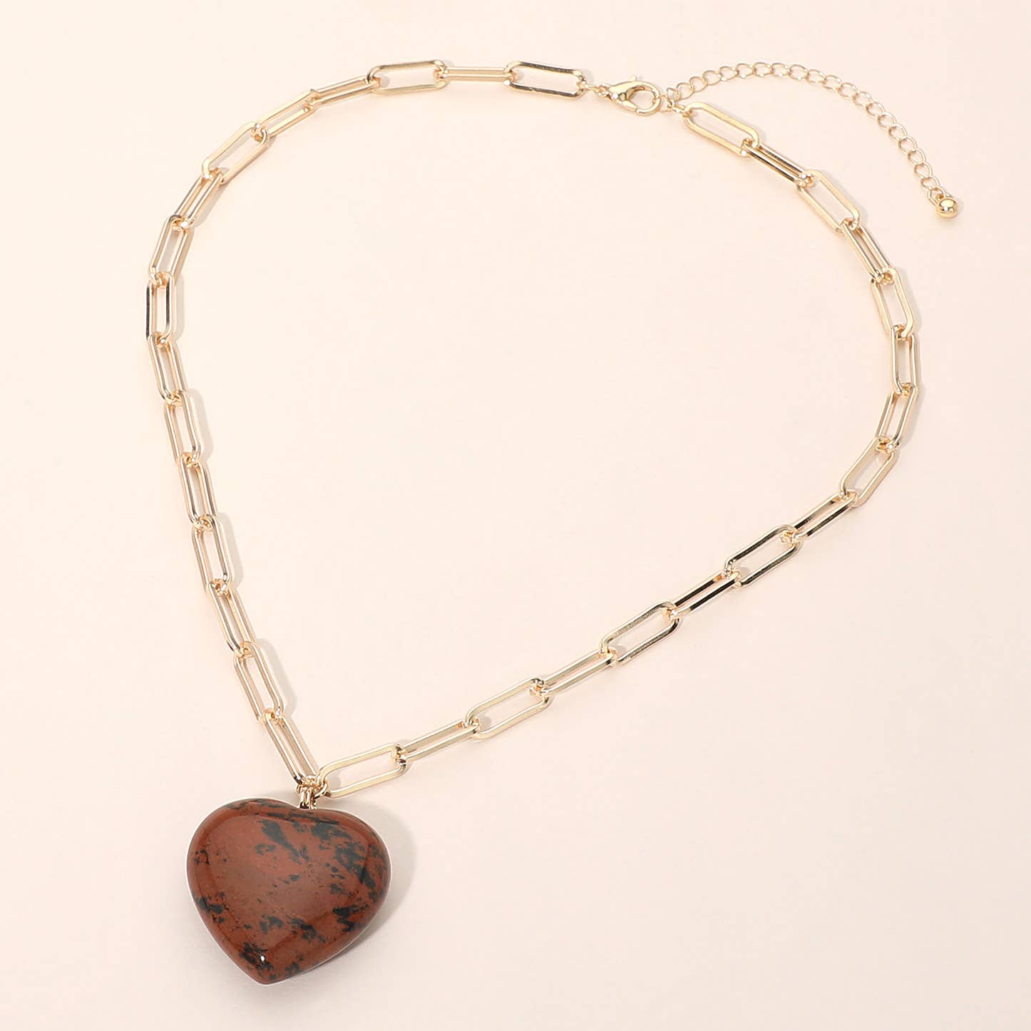 Resin Puffy Heart Pendant Paperclip Chain Necklace