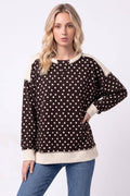 Polka Dot Contrast Ribbed Sweatshirt
