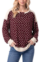 Polka Dot Contrast Ribbed Sweatshirt