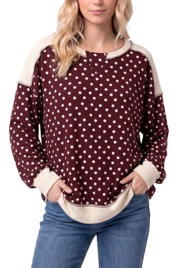 Polka Dot Contrast Ribbed Sweatshirt