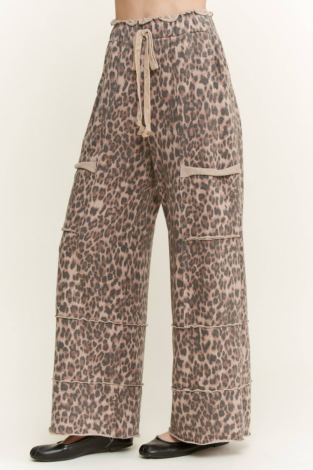 Mineral Washed Animal Leopard Wide Leg Pants