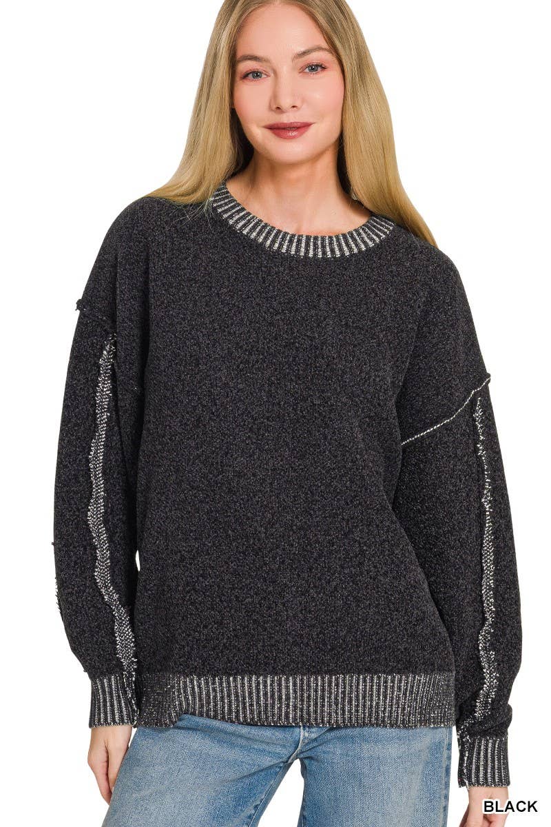 Exposed Seam Drop Shoulder Oversized Sweater