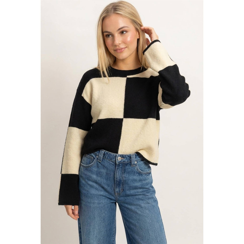 Crew Neck Checkered Sweater