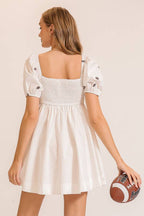 Football Embroidered Game Day Puff Sleeve Dress
