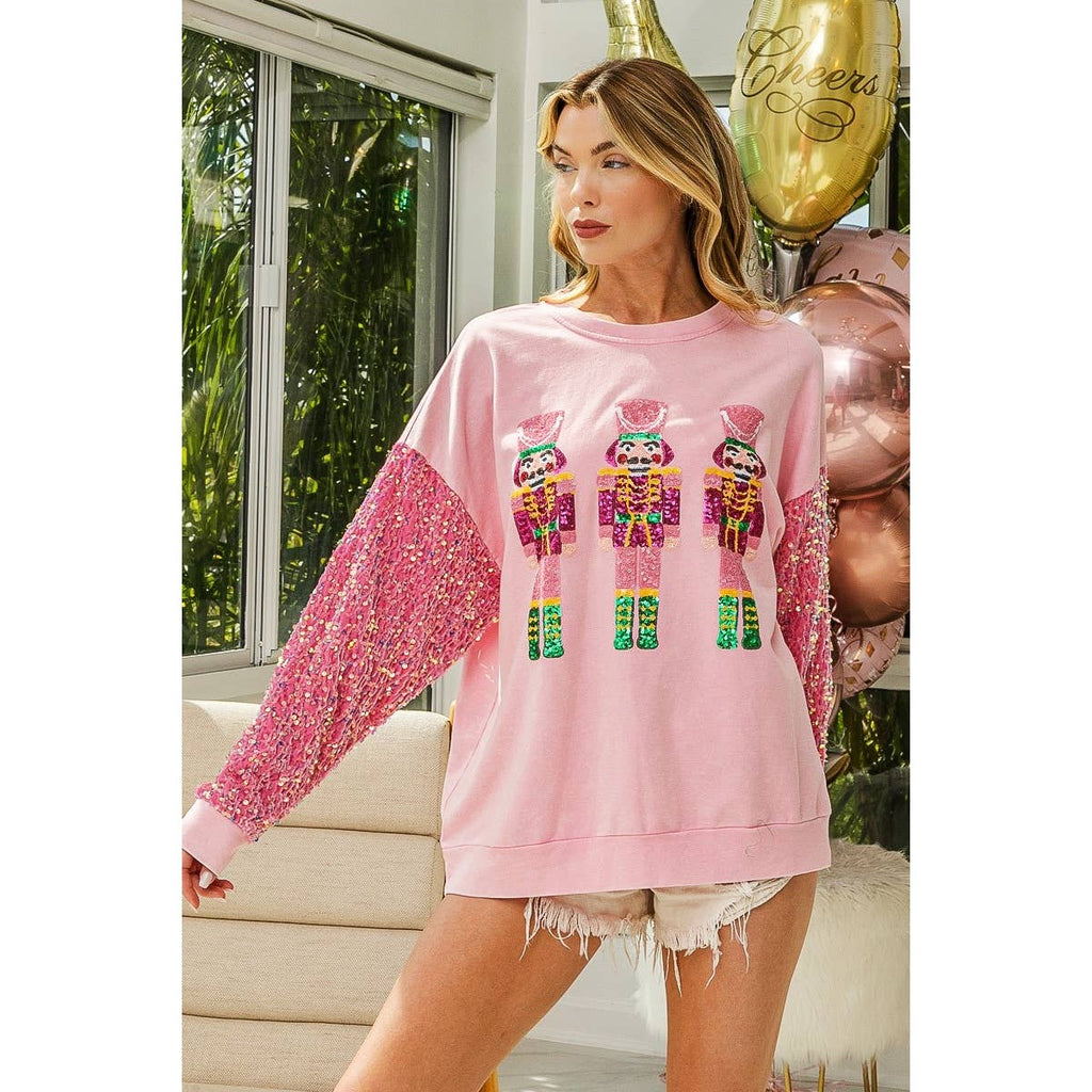 SEQUIN NUTCRACKERS VELVET SEQUIN WASHED PULLOVER