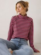 8645IN Mock Neck Yarn-Dyed Striped Oversized Long Sleeve Tee