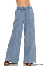 Acid Washed Fleece Pintuck Wide Leg Pants w/ Pockets