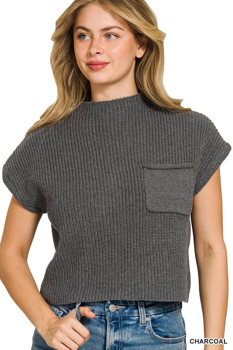 Mock Neck Short Sleeve Crop Sweater