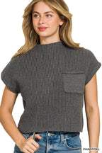 Mock Neck Short Sleeve Crop Sweater