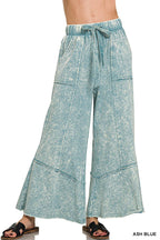 `Acid Washed Flare Hem Pants With Pockets Zenana