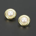 Round Pearl Center Stud Earrings