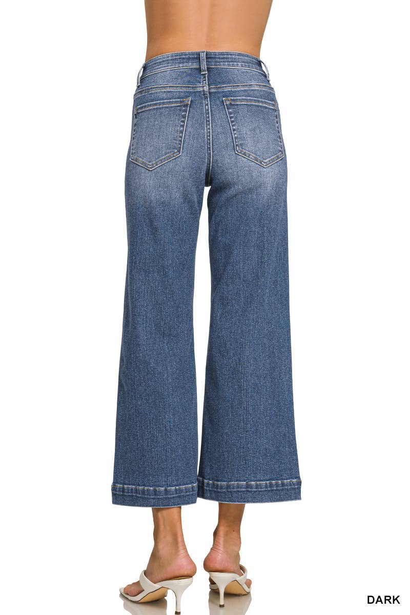 Wide Leg Center Seam Cropped Denim Pants - Zenana