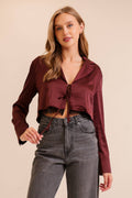 Satin Tie-front Cropped Blazer Top