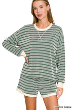 Raised Rib Striped Pullover And Shorts Set