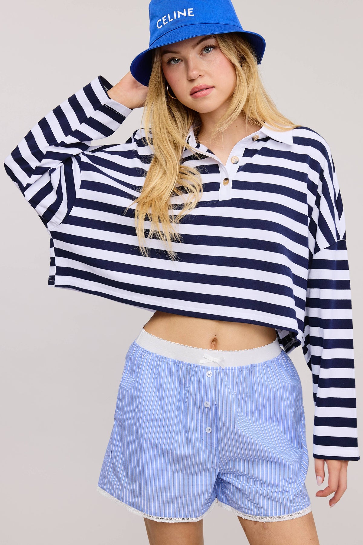 Striped Cropped Polo Shirt