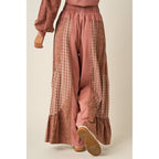 PATCHWORK MIXED PRINT WIDE LEG PANTS