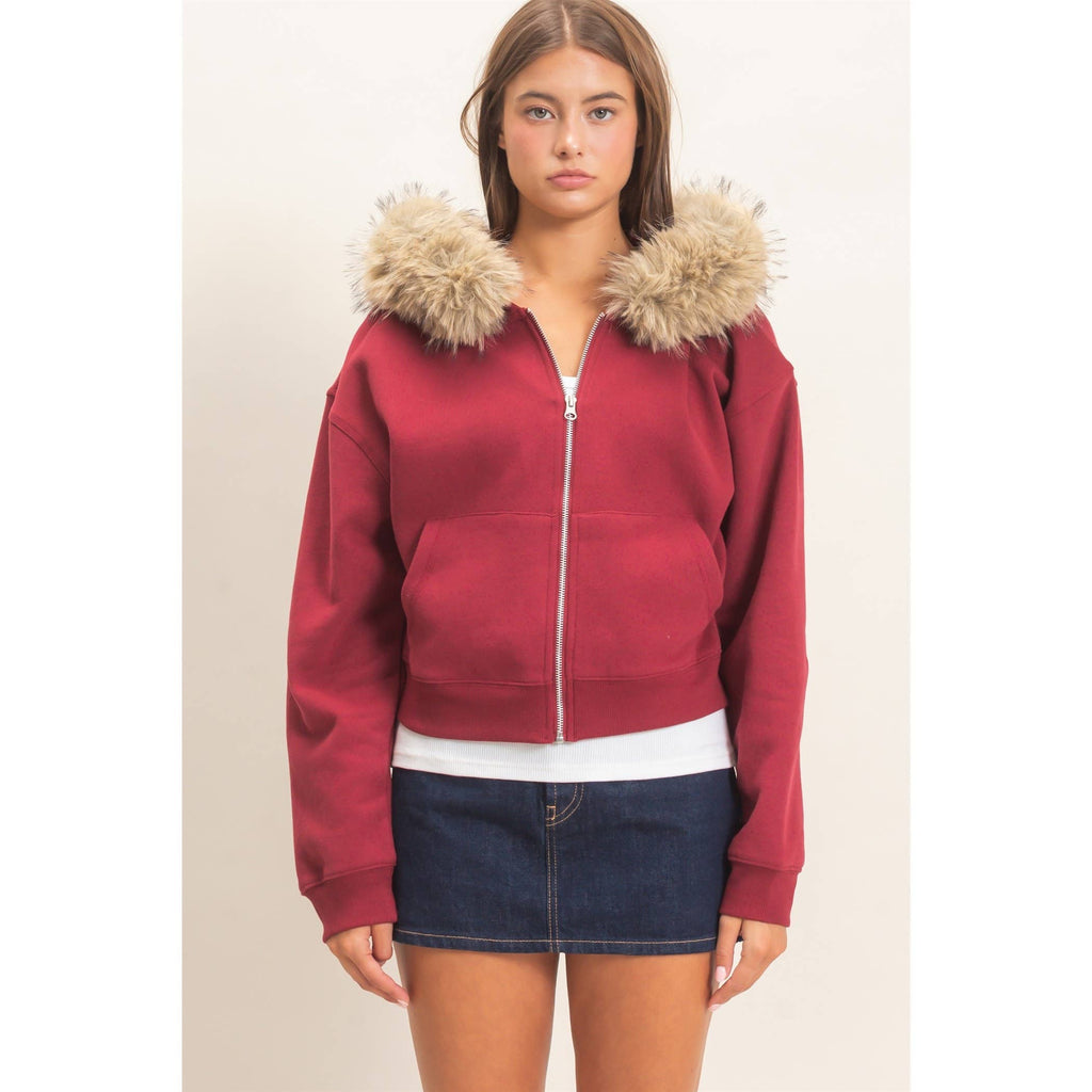 Detachable Fur Zip Up Hoodie