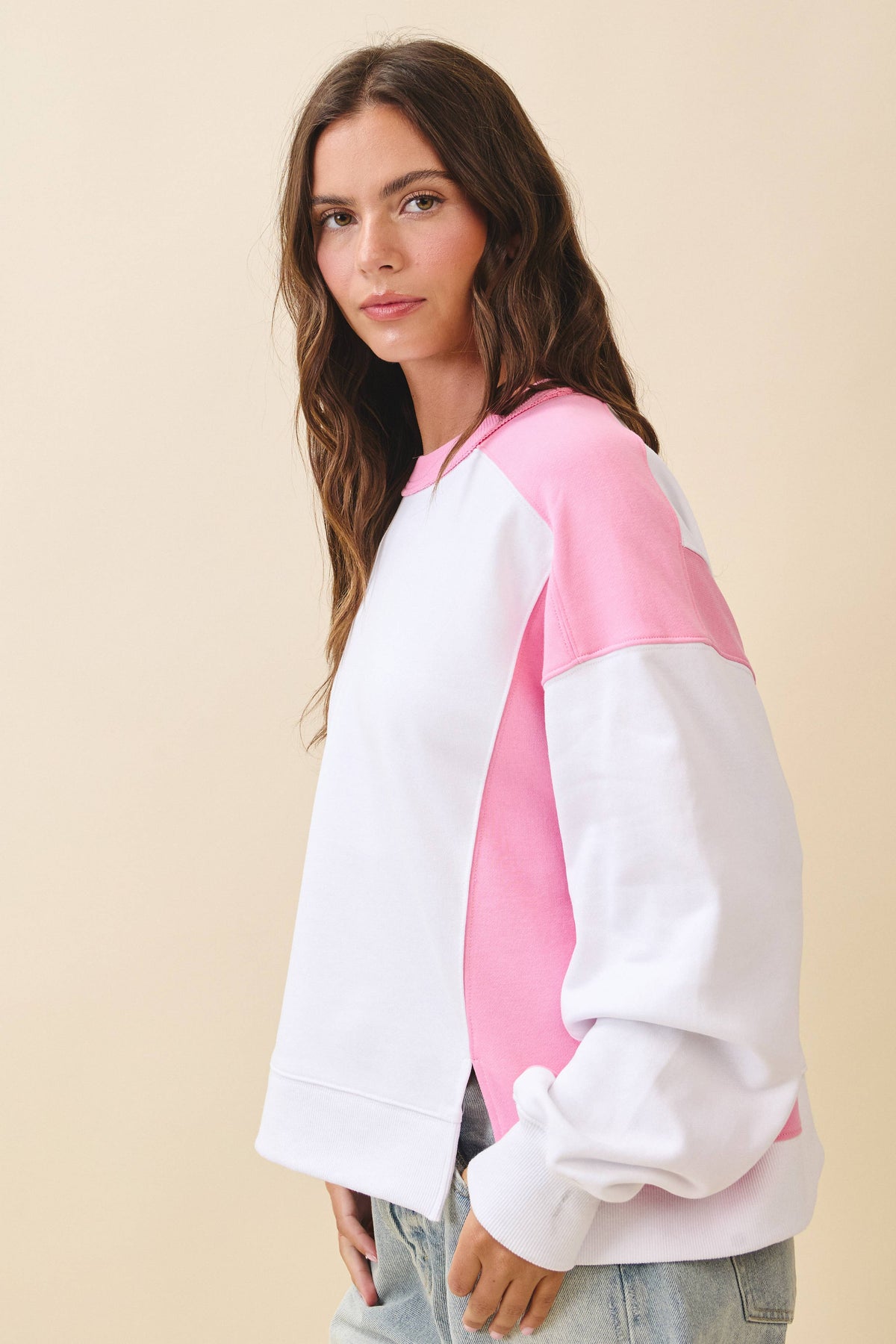 9106FK Colorblock Terry Pullover Sweatshirt