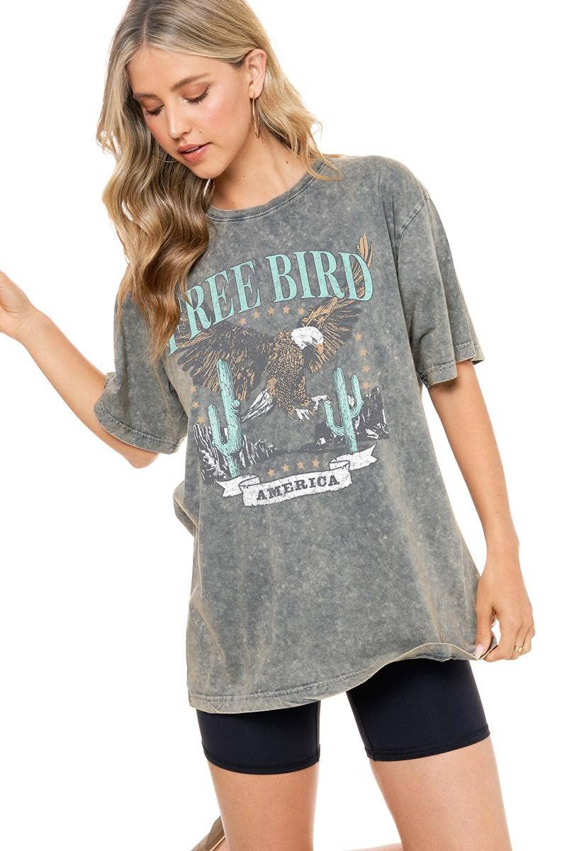 Free Bird America Graphic S/S Washed Boyfriend Fit Tee