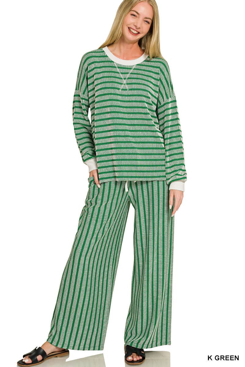 Raised Rib Striped Pullover & Pants 2PC Set