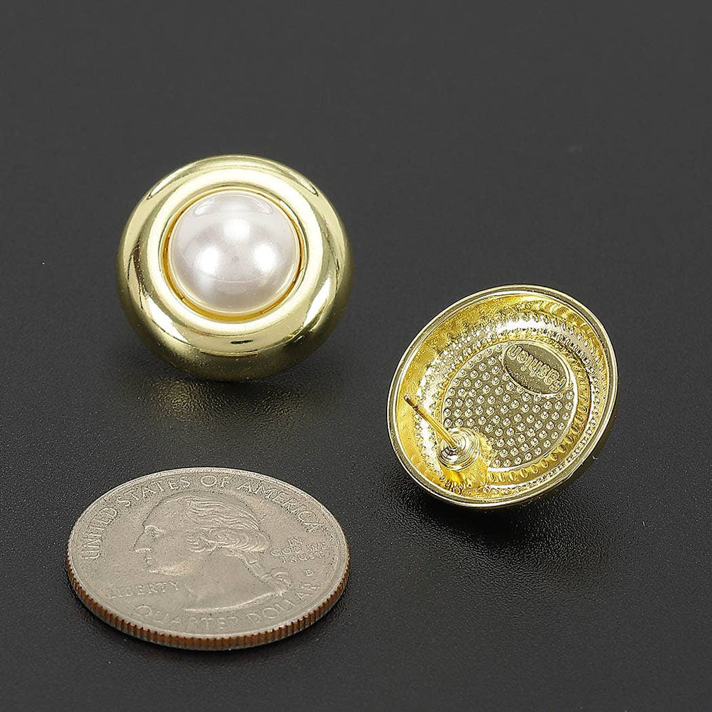 Round Pearl Center Stud Earrings