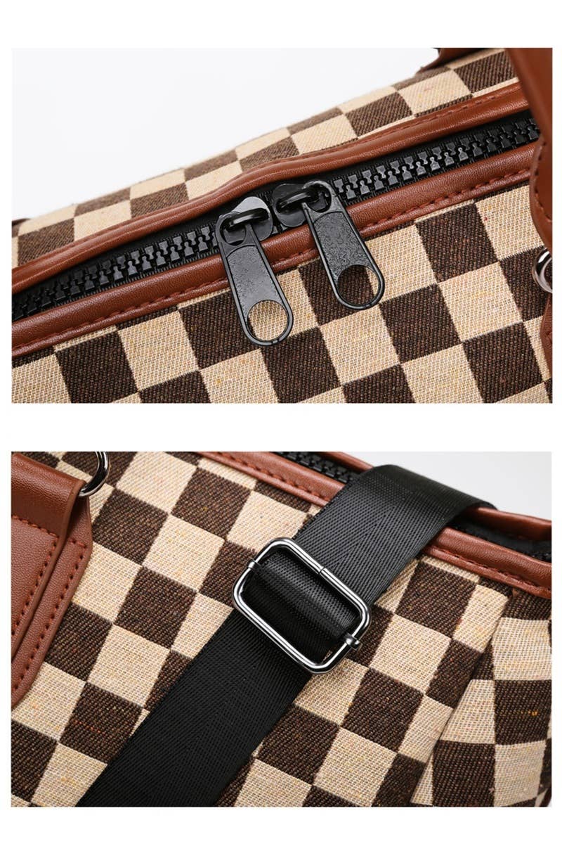 Checkered Canvas Weekender Duffle Bag